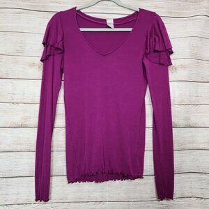 We The Free Free People Purple Stretch Rewind Ruffle Top Size Small